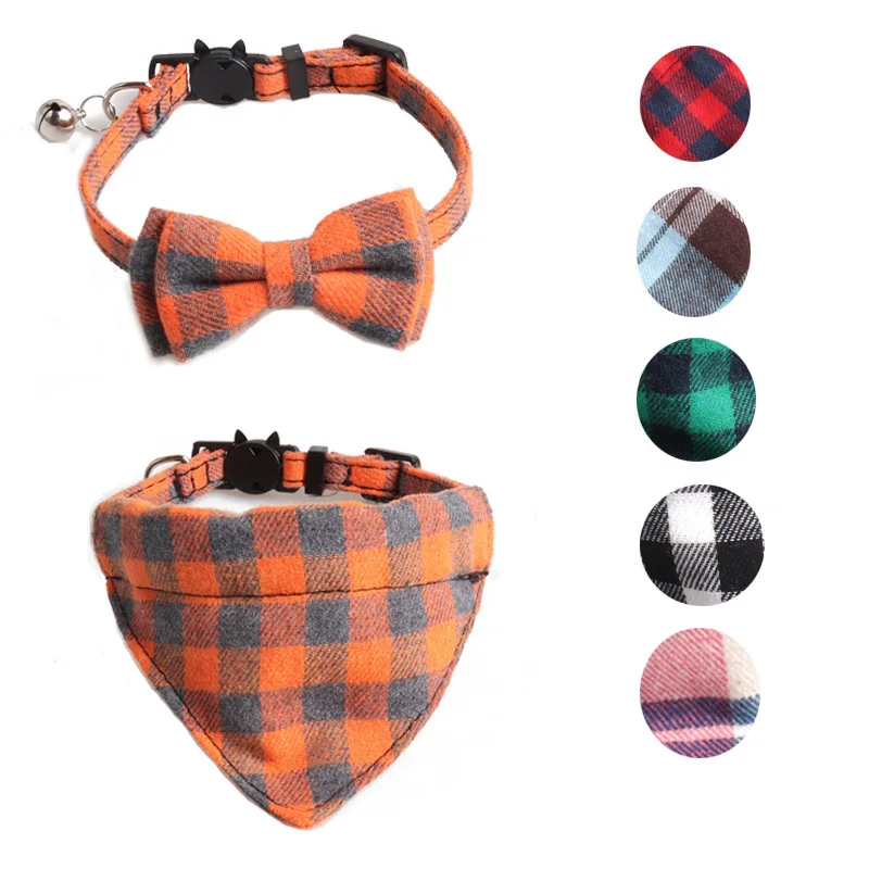 

classic british plaid cat collar triangle scarf bandana breakaway bowtie adjustable pet kitty kitten collars, 1-14#