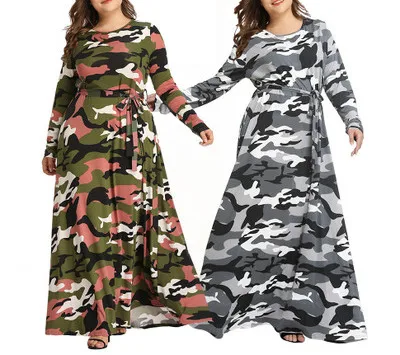 

20% Off New Arrival European plus size autumn and winter women's camouflage dress long dress women's clothing