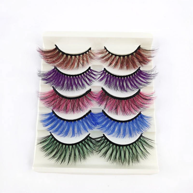 

wholesale 5 pairs lashes trays colored mink eyelashes strips brown lashbox package logo lashbox
