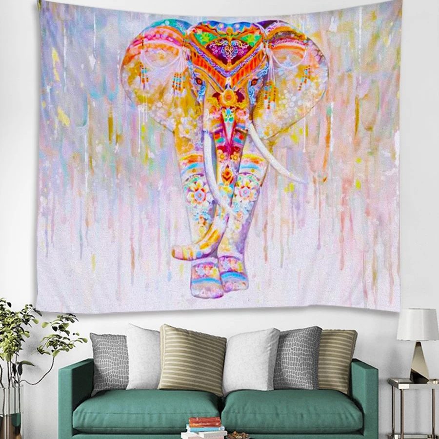 

Watercolor Elephant Tapestry Wall Hanging Mandala Bohemian Tapestry Psychedelic Wall Tapestry Flower Psychedelic, Customized color