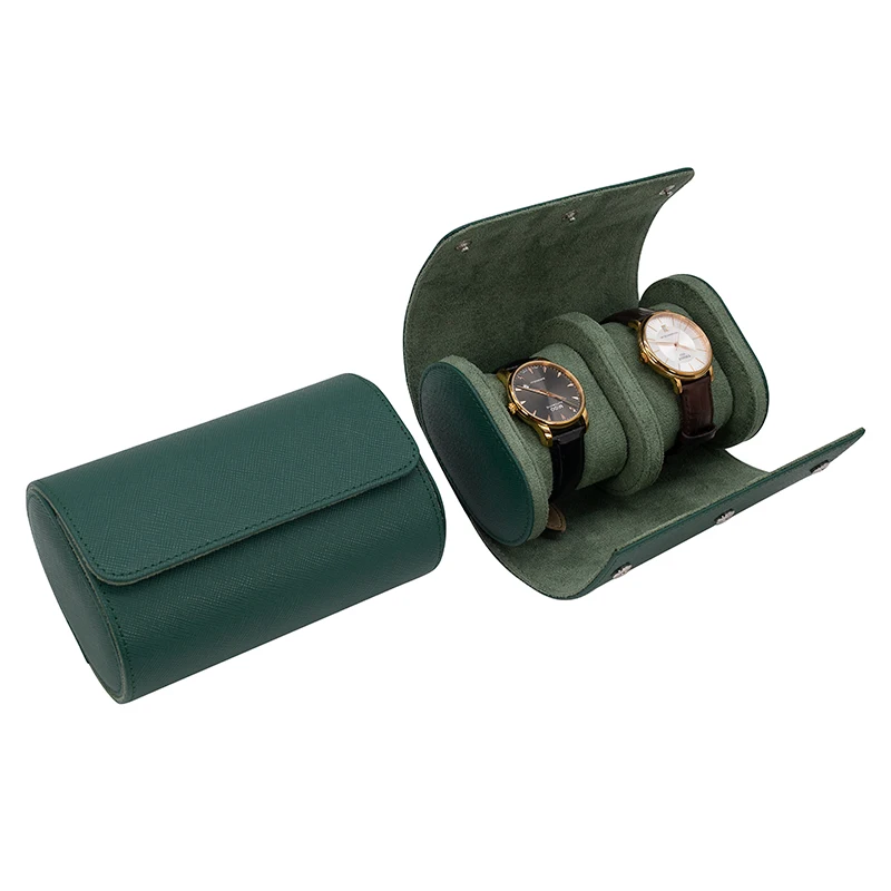 

Factory Custom logo leather 2 slot portable travel watch box roll
