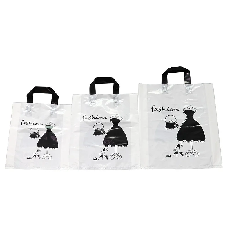 

Cheap Fashion Eco-friendly Customized Logo Shopping Tote Plastic Bag for Clothes Packaging, As the picture