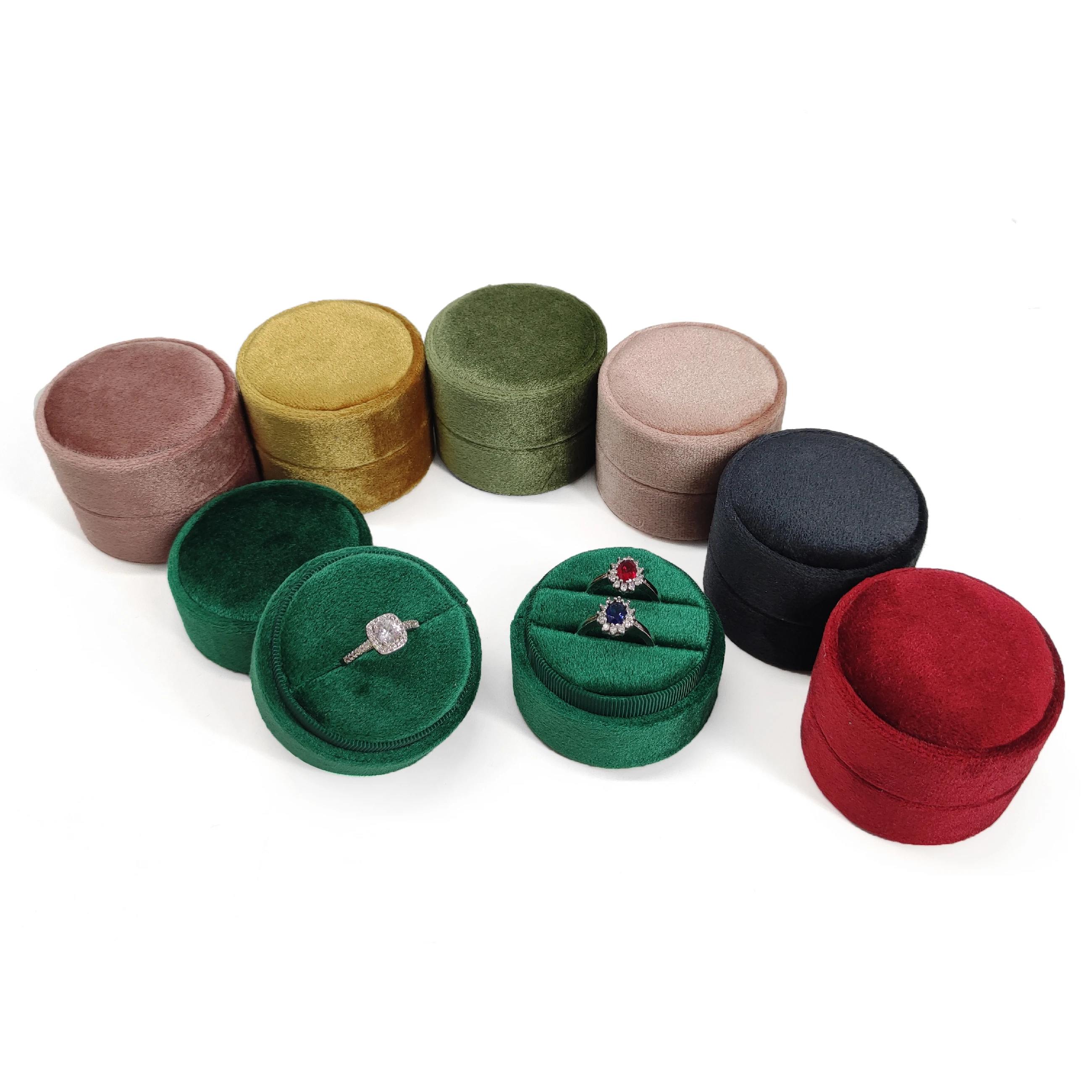 

Modern couple proposal round velvet ring box single ring double ring flannelette jewelry box LOGO customization wholesale