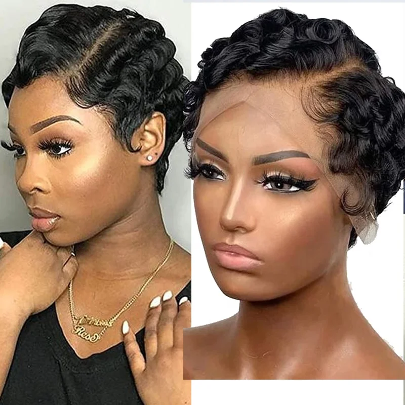 

Raw Indian Short Bob Curly Virgin Cuticle Aligned Hair Vendors Pixie Cut Human Hair Wig Deep Wave 13x4 Lace Front