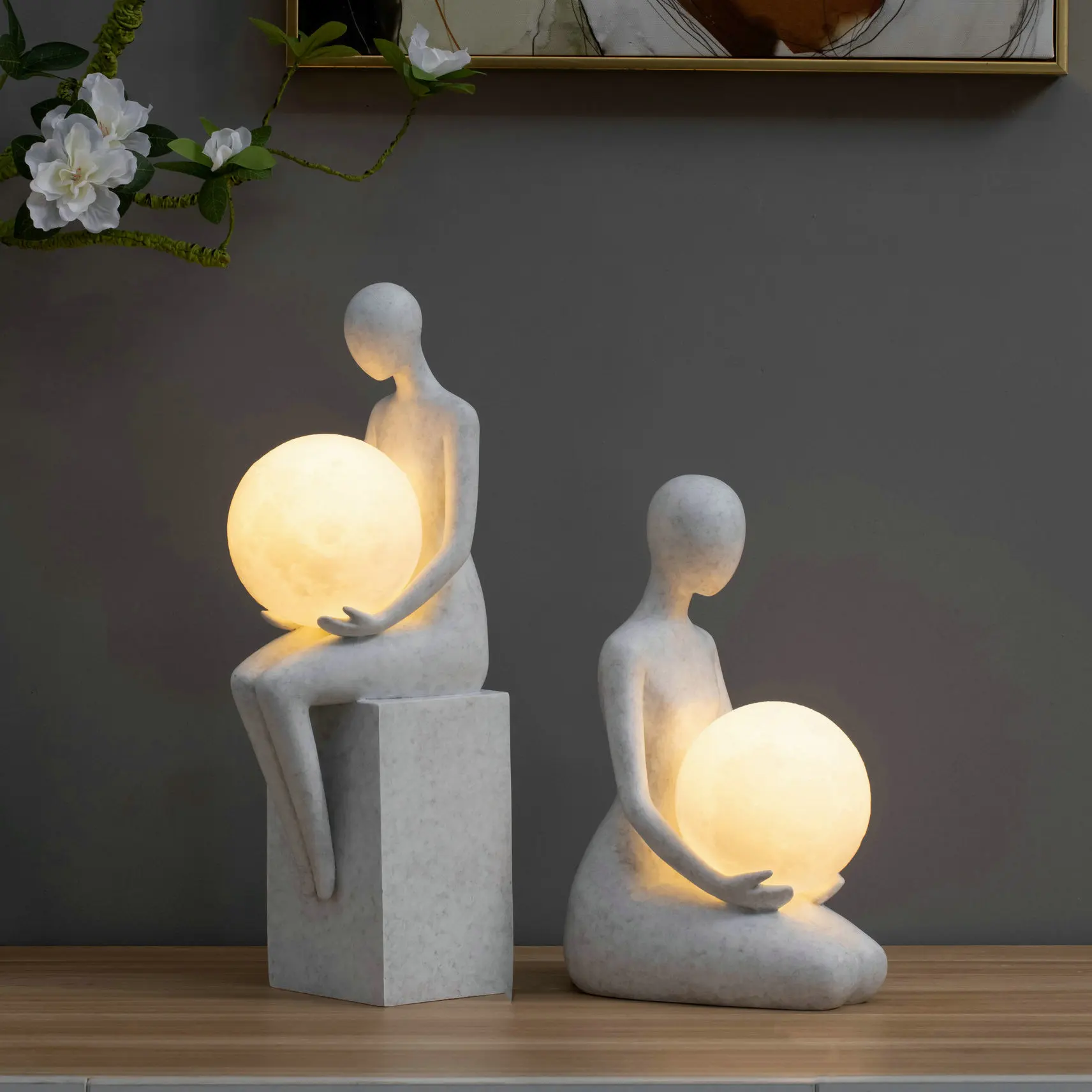 

Home Accessories Character Figurine Nordic Minimalist Bedroom Adornment Resin Abstract Lady Desk Statue Light Lamps