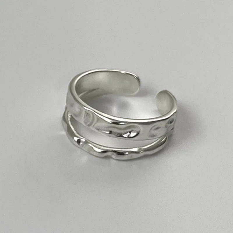 

French Style Irregular Vintage Ring Simple Double Layer Geometric Adjustable Line Jewelry Ring for Women