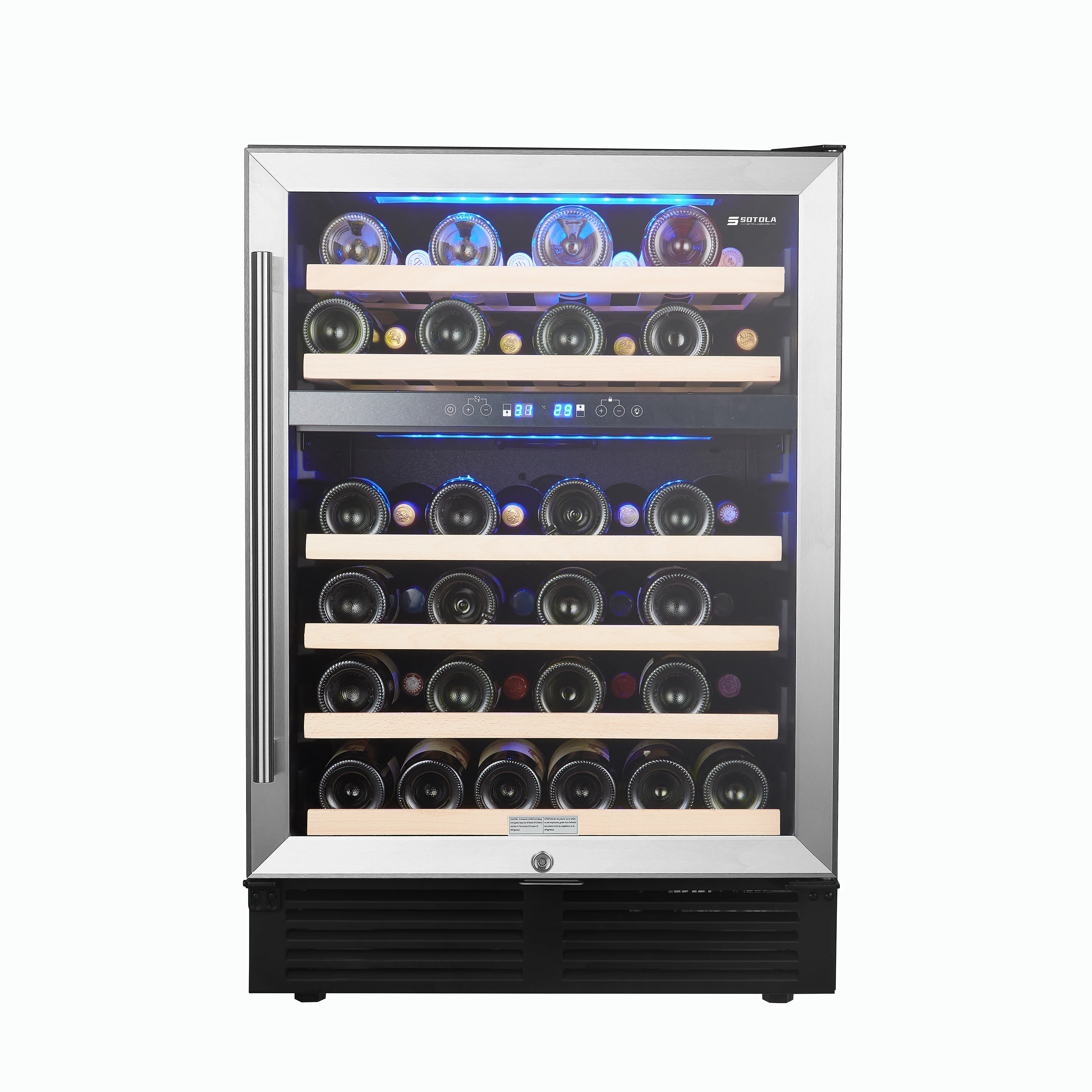 

SOTOLA 24 inch 46 Bottle Wine Cooler Cellar Cabinet Beverage Refrigerator Quiet Operation Compressor Independent Glass Door, Black