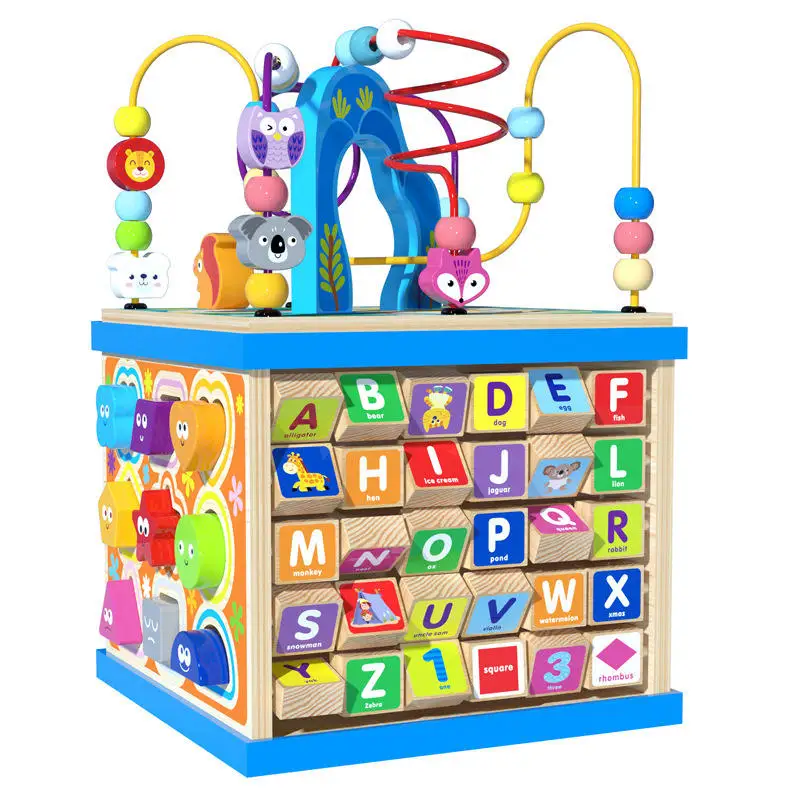 Toddler Wooden Montessori Educational Toy Animal Vehicle Cognition Toys Multifunctional Cube Bead Maze Game Shape Matching Toy