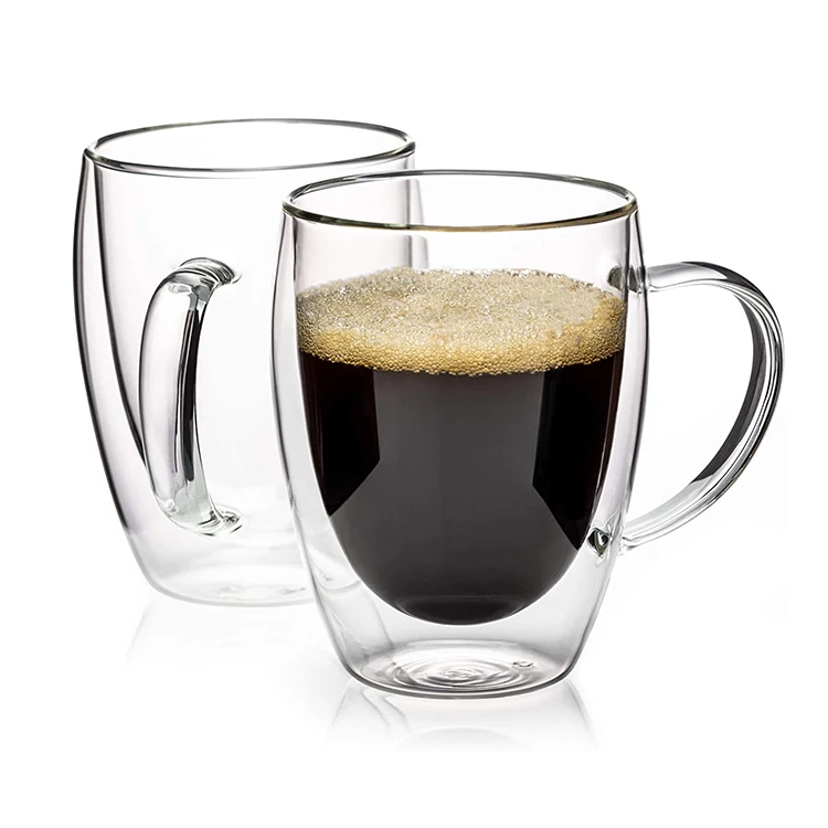 

12oz Double Wall Glass Coffee Mugs with Handle Cappuccino insulated mug Coffee Glass Tea Glass, Clear