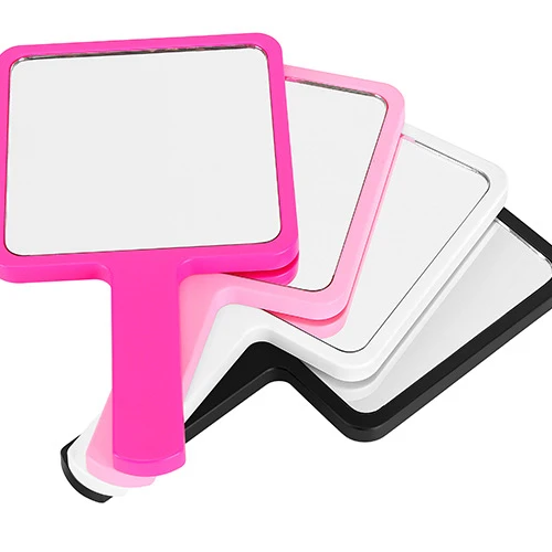 

Private Label Custom Logo 14cm ABS Plastic Square Portable Handle Handheld Hand Held Makeup Mirrors