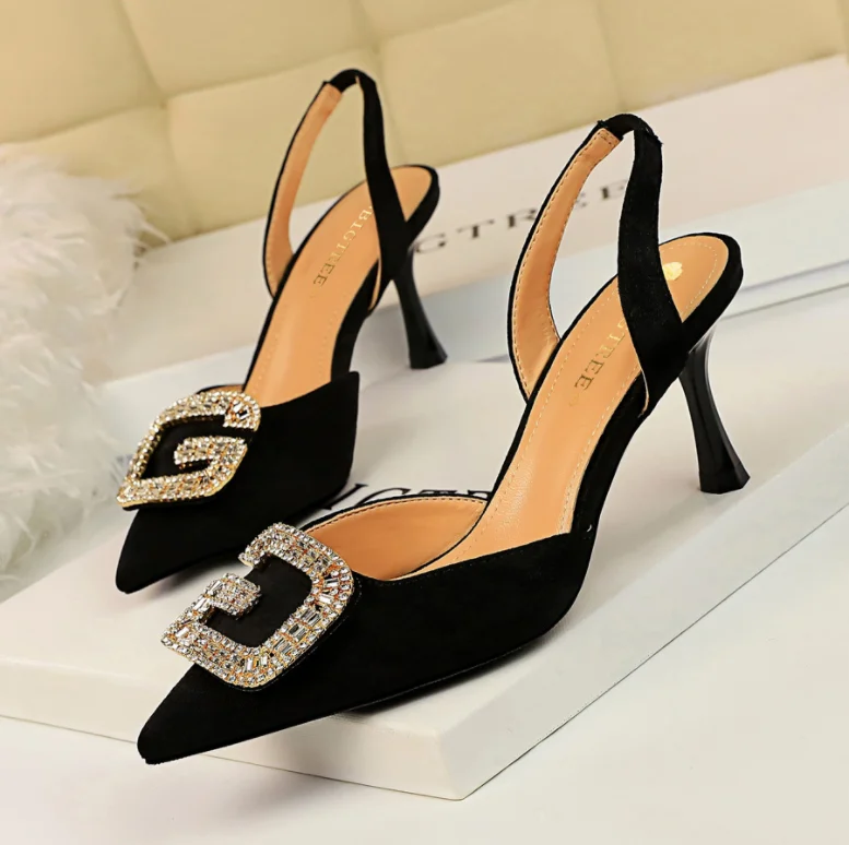 

Dropshipping wedding shoes low heels 7.5cm INS heeled sandals slingbacks pumps women shoes pumps, Yellow/red/black/blue/khaki/apricot