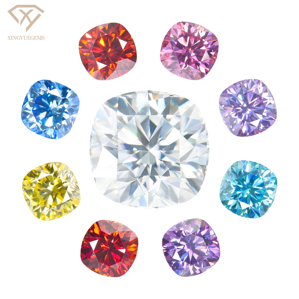 Xingyue Gem Garnet Pink Yellow Purple Violet Blue Color Lab Grown Created Cushion Cut Loose Diamond  Stones Mossanite Moissanite