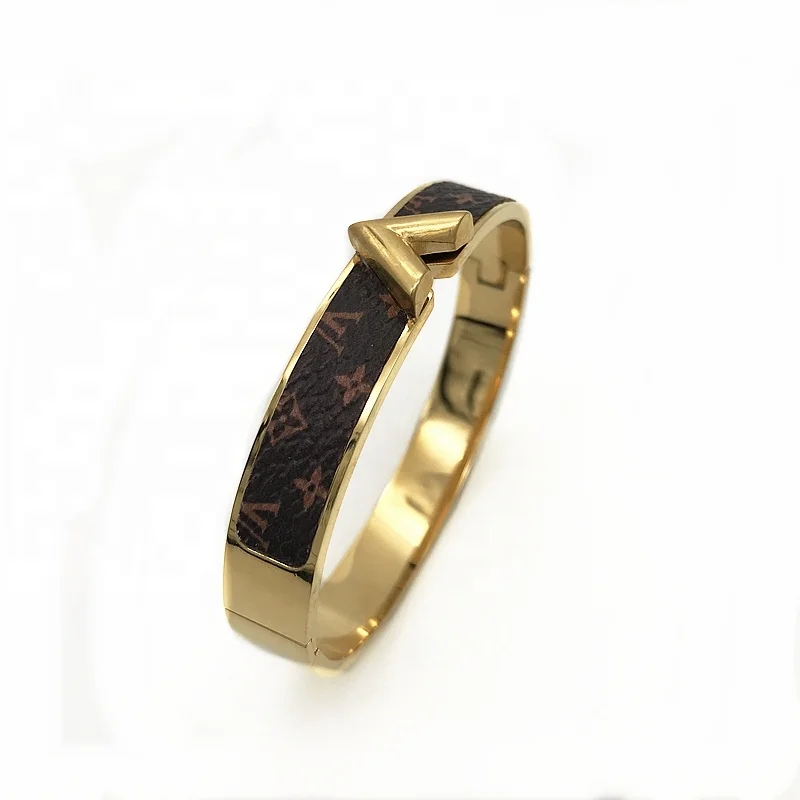 

Stylish leather Titanium Steel 18K Gold Bracelet For Ladies