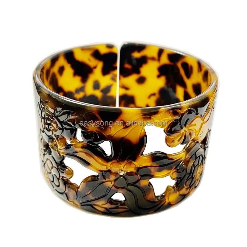 

fashion acrylic cuff bangle bracelet with flower turtle shape carven and rhinestone hot for girl women bangles, Brown celluloid