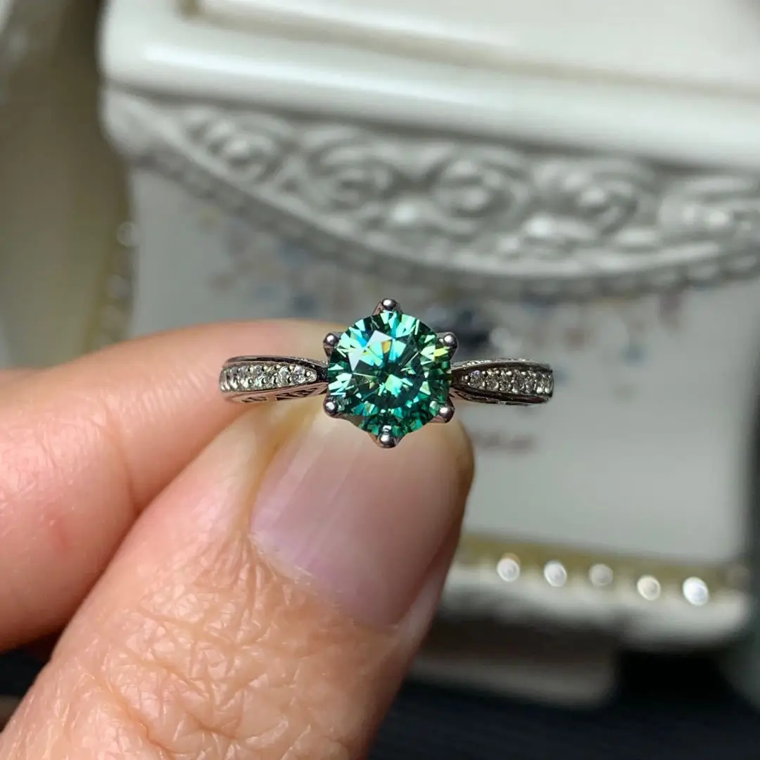 

Green moissanite Round Brilliant Cut VVS 1.25~25mm to engagement rings jewelry ring, Dark green