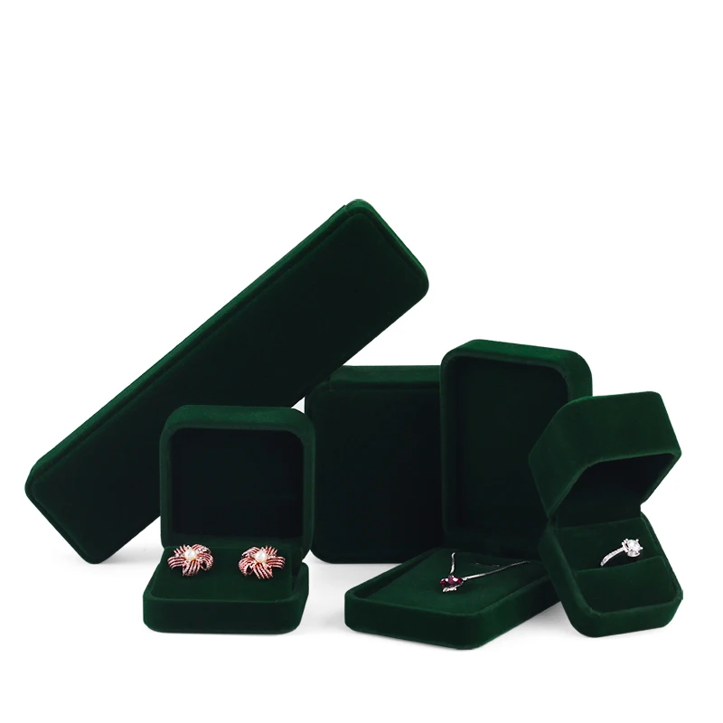 

New Design Top Quality Green Velvet Custom Jewelry Boxes Accept Custom Logo