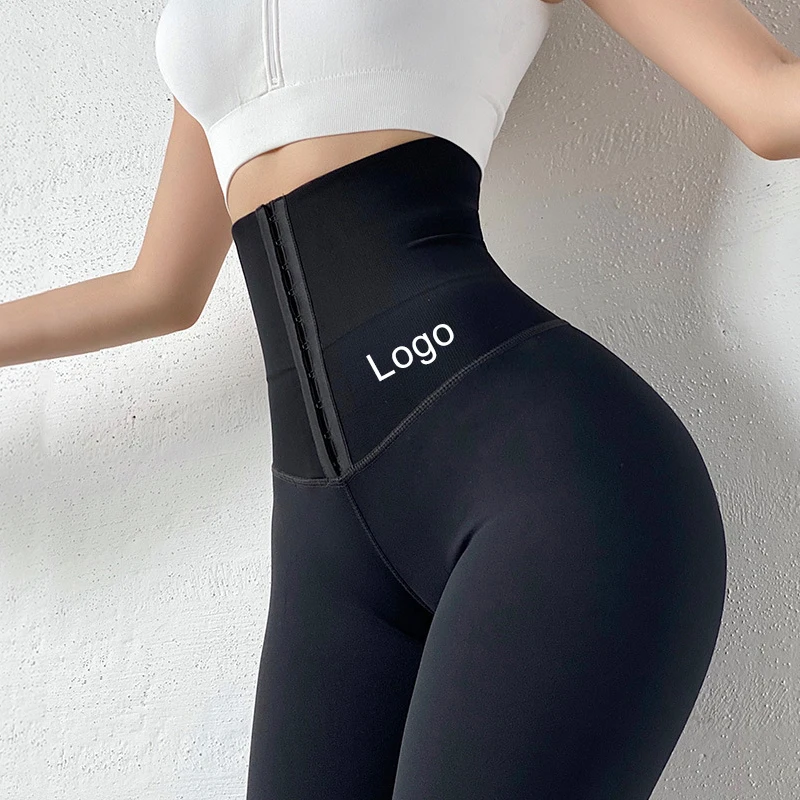 

Dropship Custom Logo Ladies Leggins Faja Sauna Pants Shaper Plus Size Yoga Pants High Waist Corset Waist Trainer Leggings Women, Pink, yellow, gray, navy blue, black, bean green, wine red