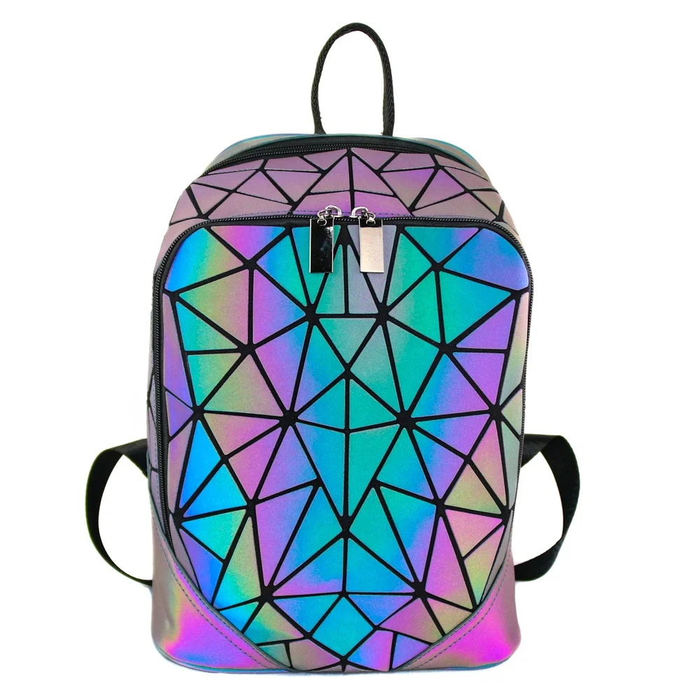 

Unisex Luminous Geometric Backpack Zipper PU Designer Fashion School Bag
