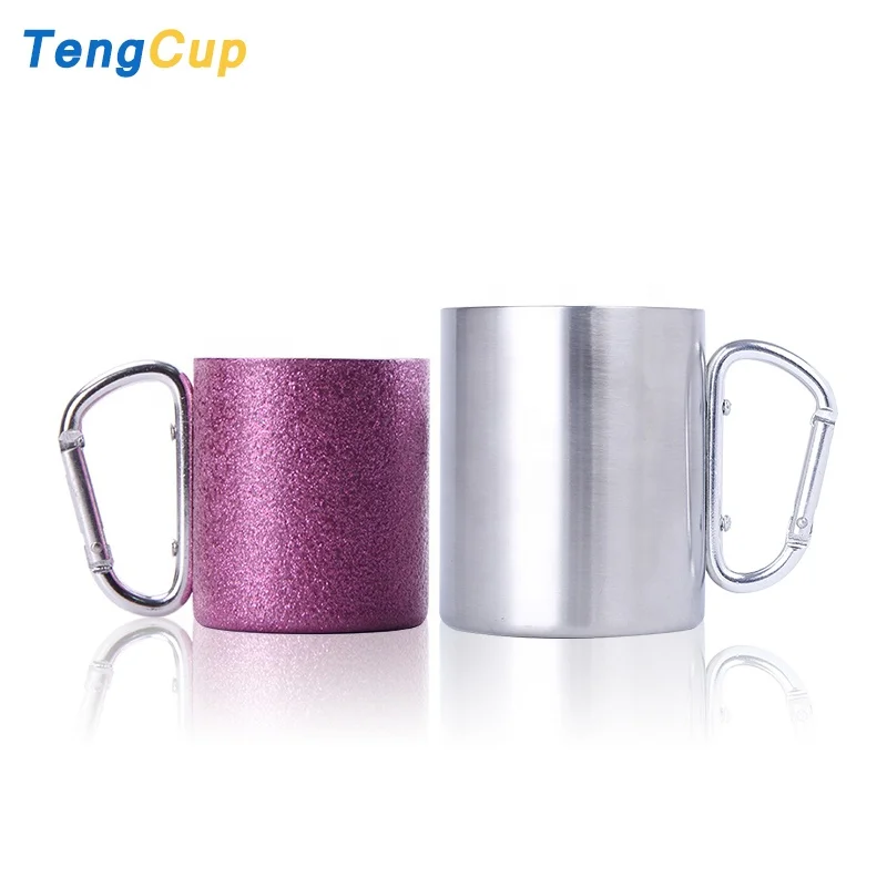 

TY climbing travel camping outdoor stainless steel cup double wall carabiner hook mugs with hook, Customized color
