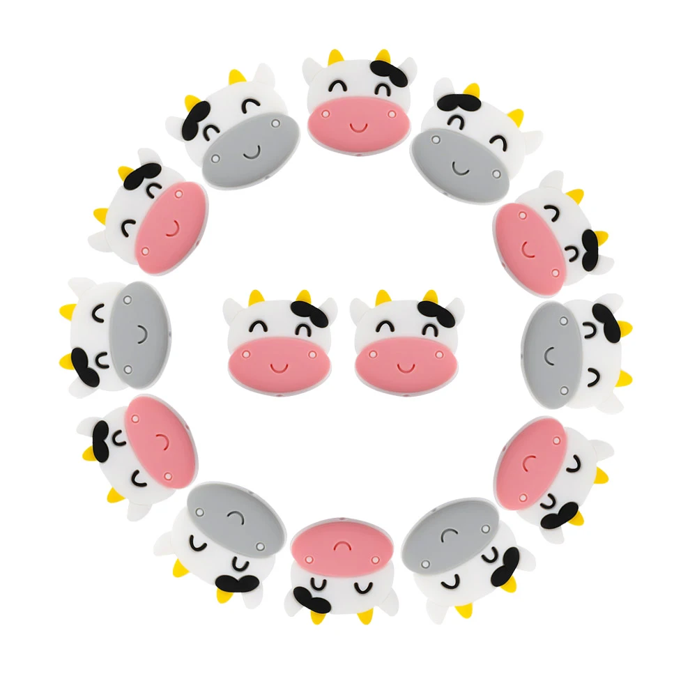 

New Food Grade Cute Shape Teething DIY Jewelry Accessories Focal Other Loose Silicone Cow Beads, 2 color custom color acceptable
