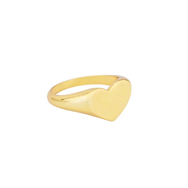 

Fashion Jewelry 925 Sterling Silver Gold Jewelry Plain Minimalist Love Heart Signet Ring