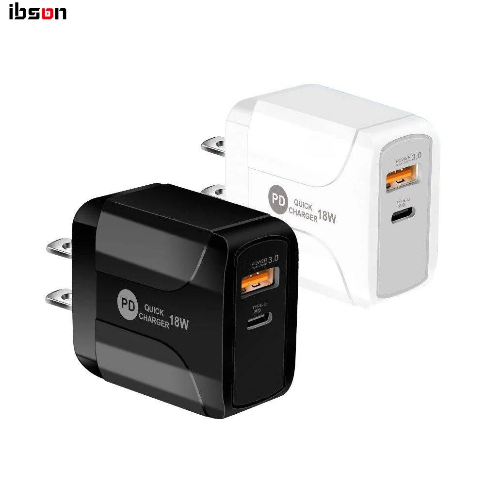 

18W Quick Charge QC 3.0 PD Type c USB Phone Chargers For Iphone 11 12 Pro Max X Xr 7 8Plus Samsung Note 20 Phone Plug, Black white