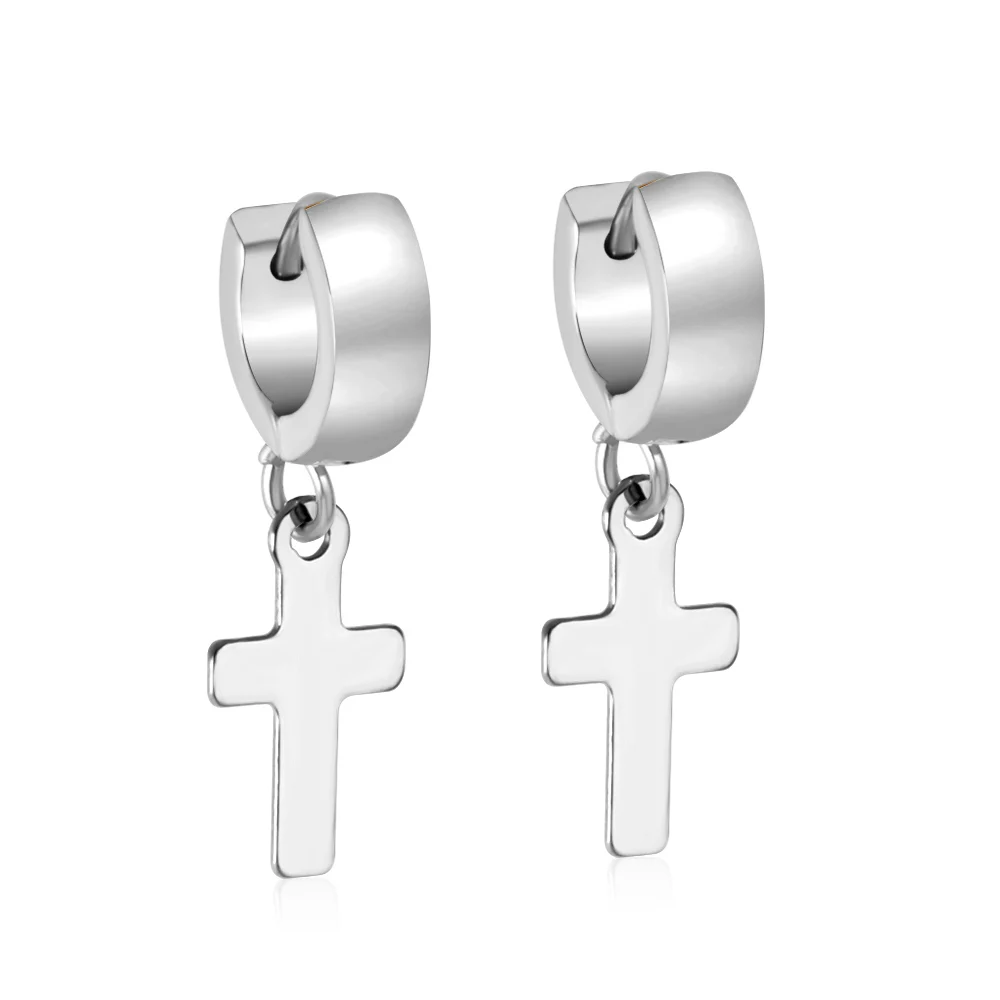 

Newest Trendy Wholesale 18K Gold planted Stainless Steel Drop Earring Cross Hoop Earrings For Women Girls, Gold/steel