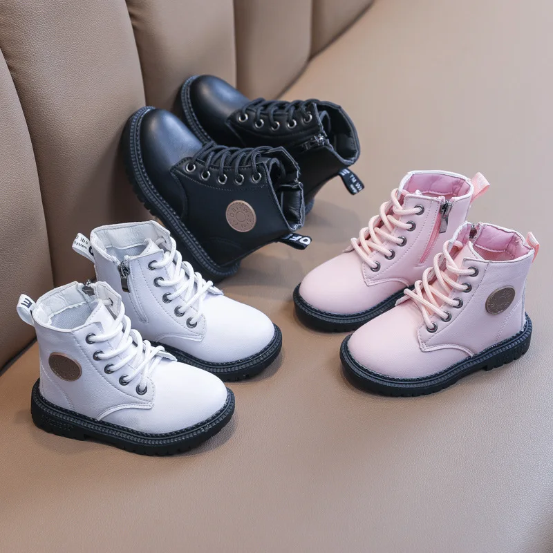 

Superstarer 2021 autumn soft-soled leather boots children's Martin waterproof British style boys short boots girls boots