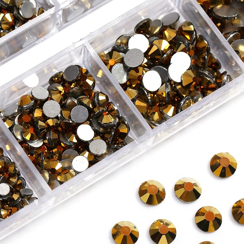 

wholesale gold color SS4-SS20 mix nail art rhinestone box set factory direct sale