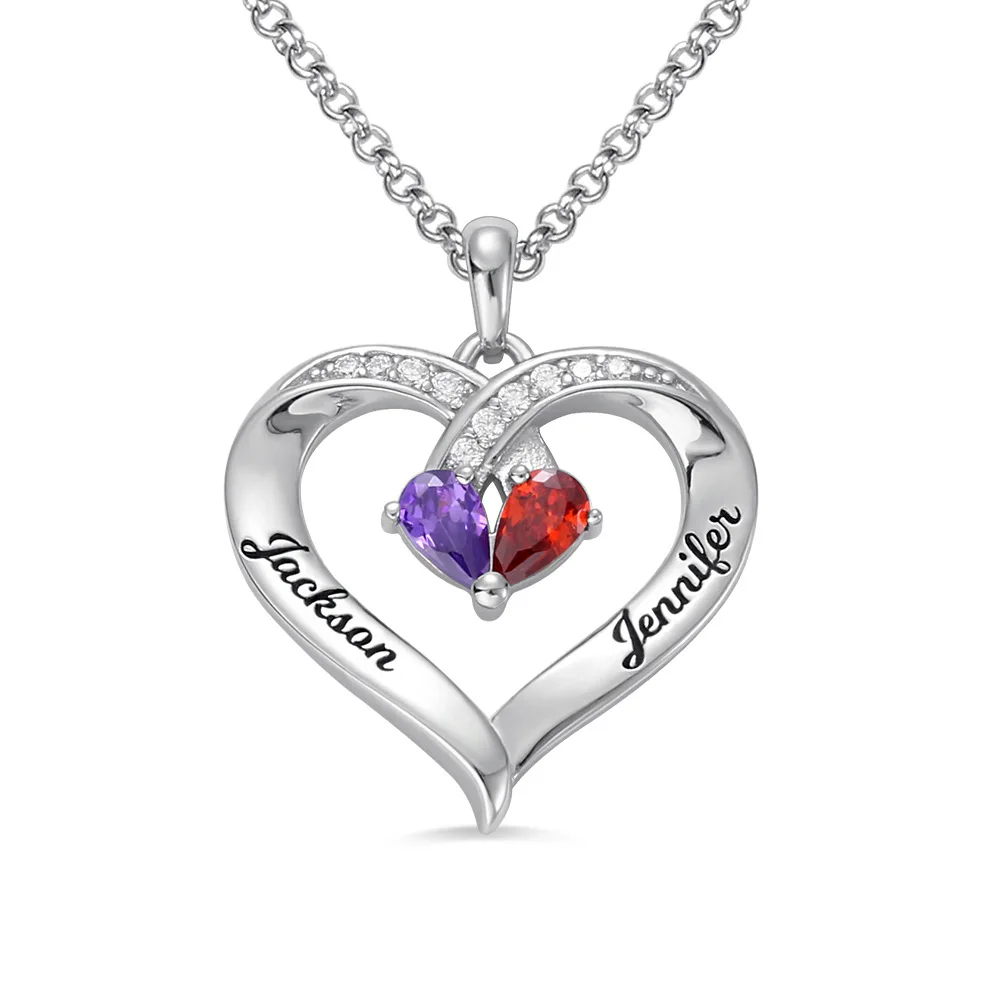 

Dropshipping High Quality Fashion S925 Jewelry Custom Engraved Two Names Love Heart Necklace, 3 options