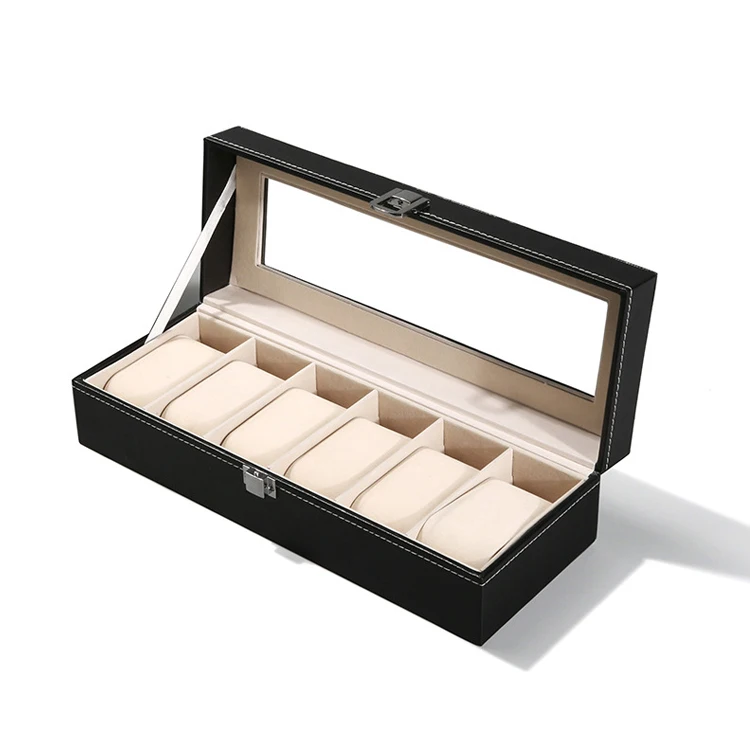 

high quality 6 slots watch storage leather watch box, Black