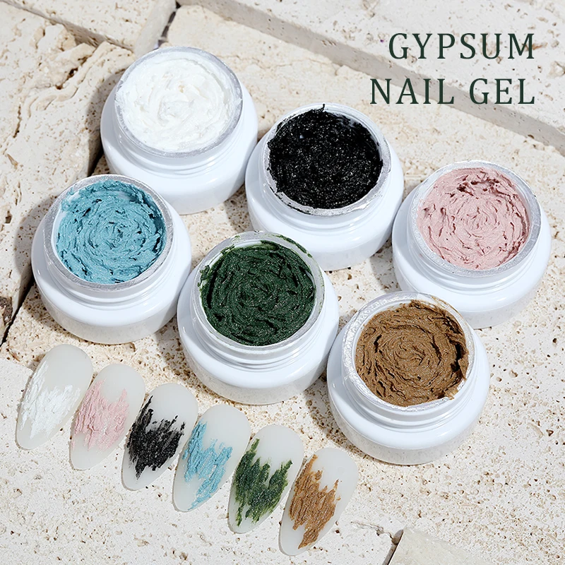 

Gypsum Gel Nail Plaster Glue White Black 3D Sand Texture Soak Off Nail Art Polish Varnish DIY Create Drawing Design, 6 colors