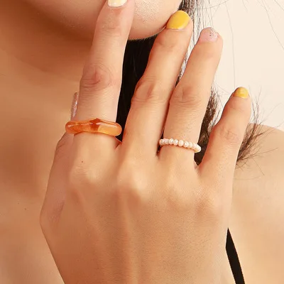 

2021 New Arrival Colorful Beaded Ring Jewelry Set Stacking Acrylic Ring for Women Teen Girls, As picture shows