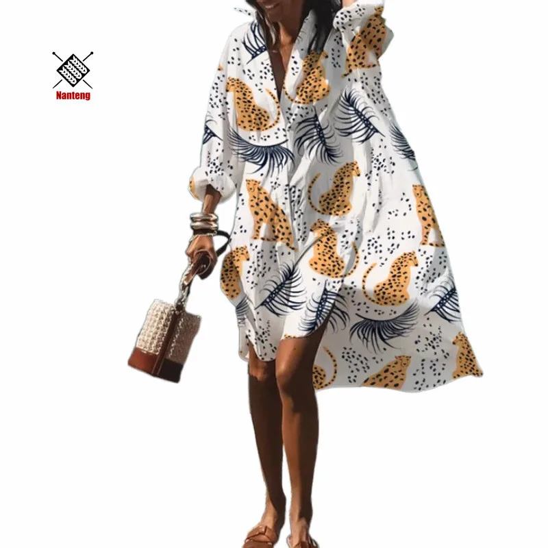 

Spring New Design Casual Loose Plus Size Printing Shirt Loose Wholesale Dresses