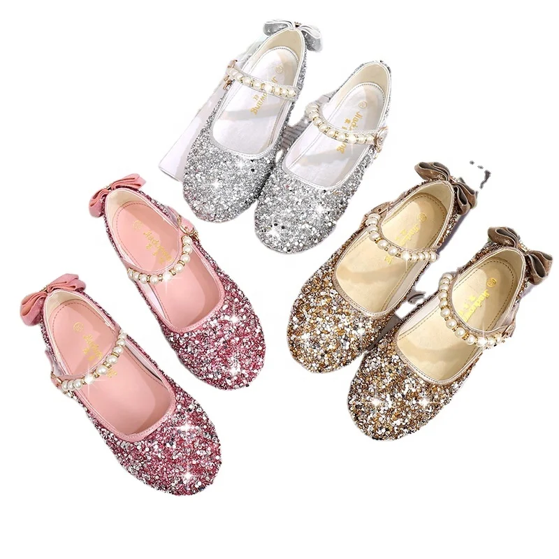 

2021 autumn/winter leisure children's bow single shoes Korean princess crystal flat shoes