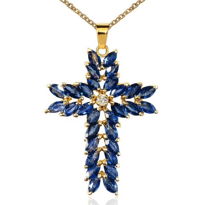 

Luxury Navy Color Cubic Zircon Cross Pendent Necklaces Delicate Women Stylish Accessories for Party Fashion Jewelry