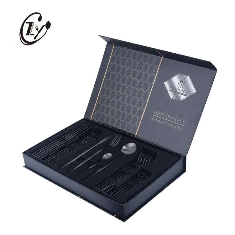 

Hot Sale Blue Black Cutlery Stainless Steel Matte Polish Flatware Set With Gift Box, Silver/gold/black/gold with black handle