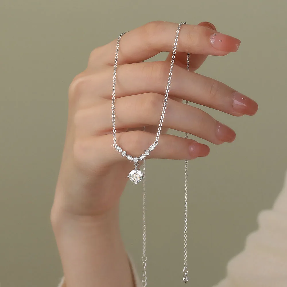 S925 Sterling Silver Crystal Zirconia Pendant Necklaces for Girl Gifts Wedding Jewelry YB-XY-418