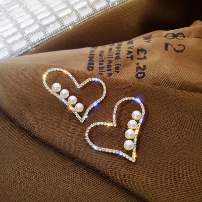 

Simple heart big earring fresh water pearl earrings female, As pic