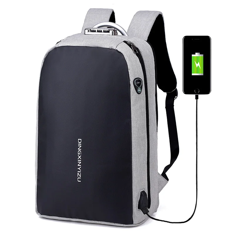 

2020 New waterproof travel large capacity bag Anti theft password lock male USB charging backpack for woman girl, 3 colors