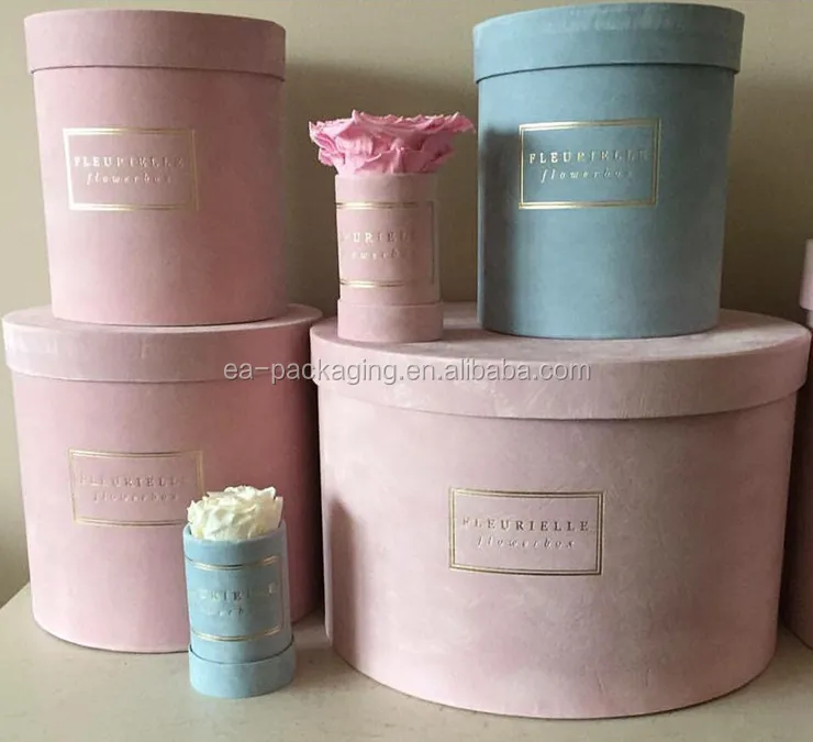 Personalized Velvet Flower Box Round Cardboard Flower Box For Rose ...