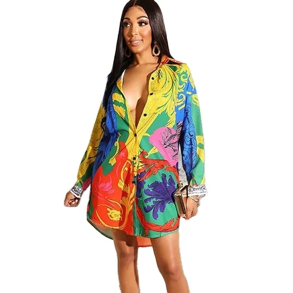 

African Style Contrast Color Loose Fit Printed Women Elegant Long Sleeve Plus Size Blouse Shirt Dresses Tops Blouses For Ladies