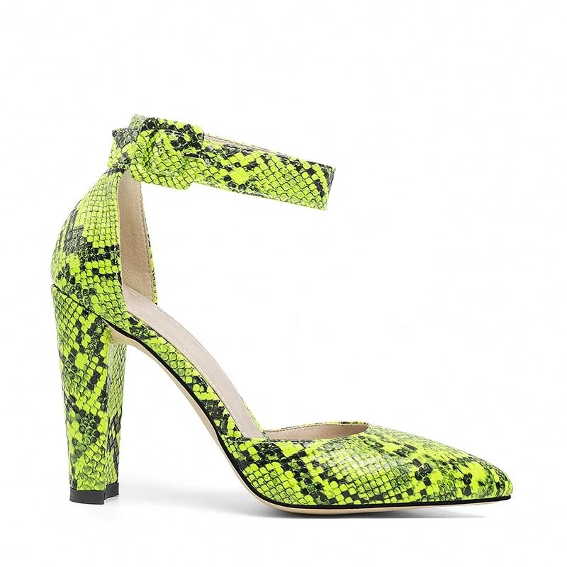 

WETKISS Factory Supply Cheap Ankle Strap Block Heel Pumps Shoes Lime Green Snakeskin Shoes High Heel Pumps Women Shoes, White, apricot, yellow, green, blue