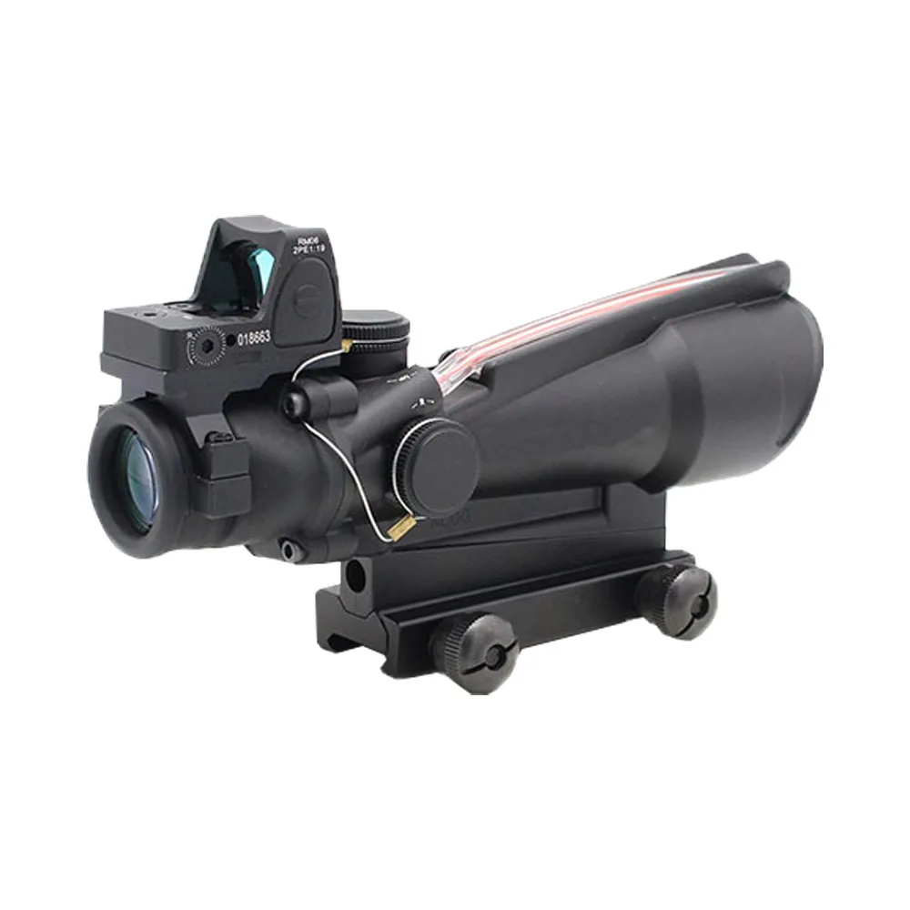 

Hunting Red Cross Fiber Optics Sight 5x35 ACOG scope with Tactical red dot sight for Gun Weapon rifle scope, Black matte