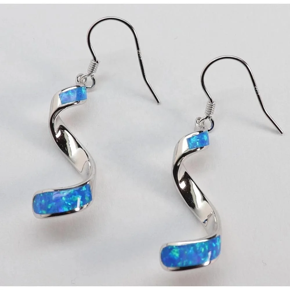 

Hawaii Style 925 Sterling Silver Opal Gemstone Jewelry Blue Opal Hoop Earring