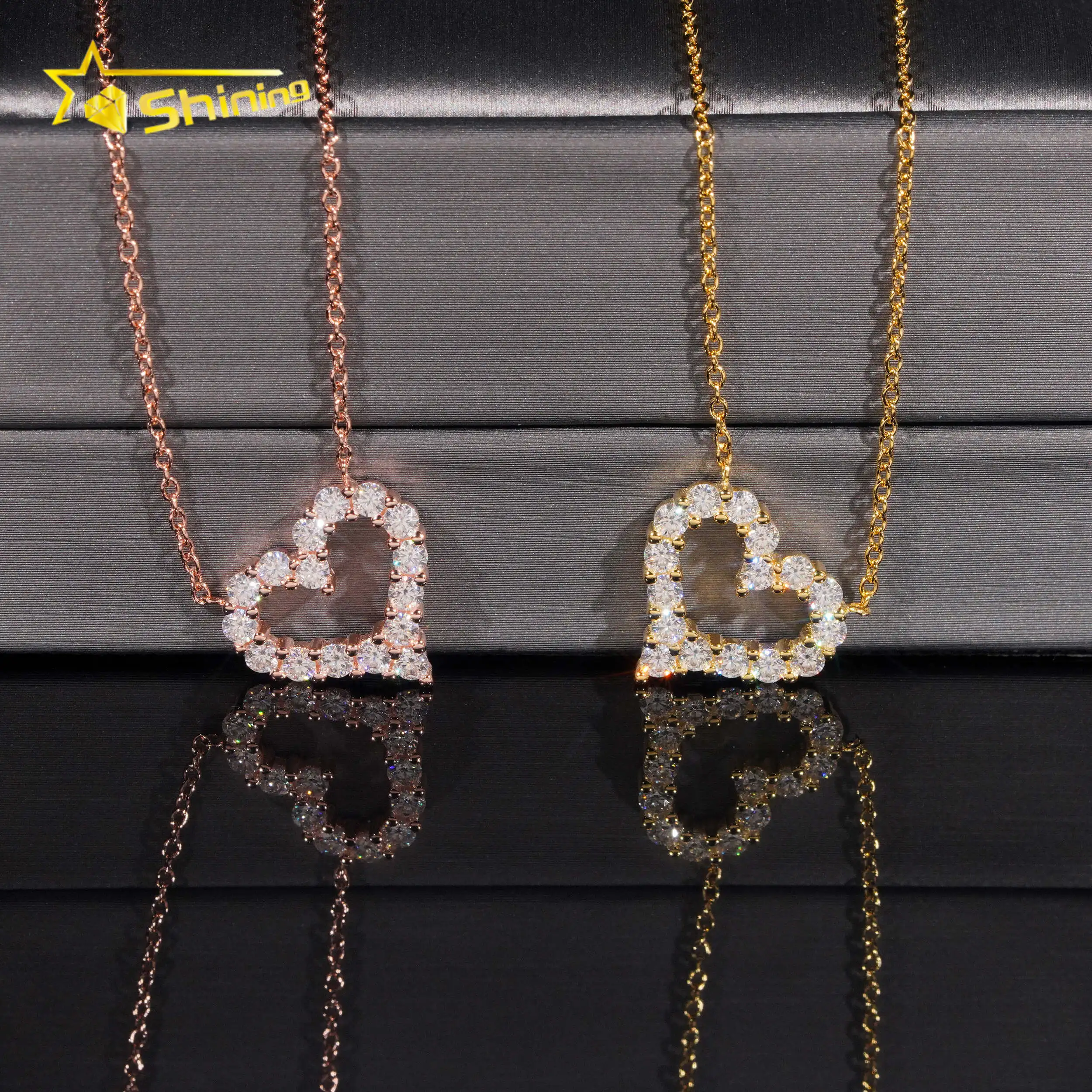 Best Selling Fashion Pendant Necklaces 925 Solid Silver Women Iced Out Moissanite Heart Pendant Necklace GRA Certificated