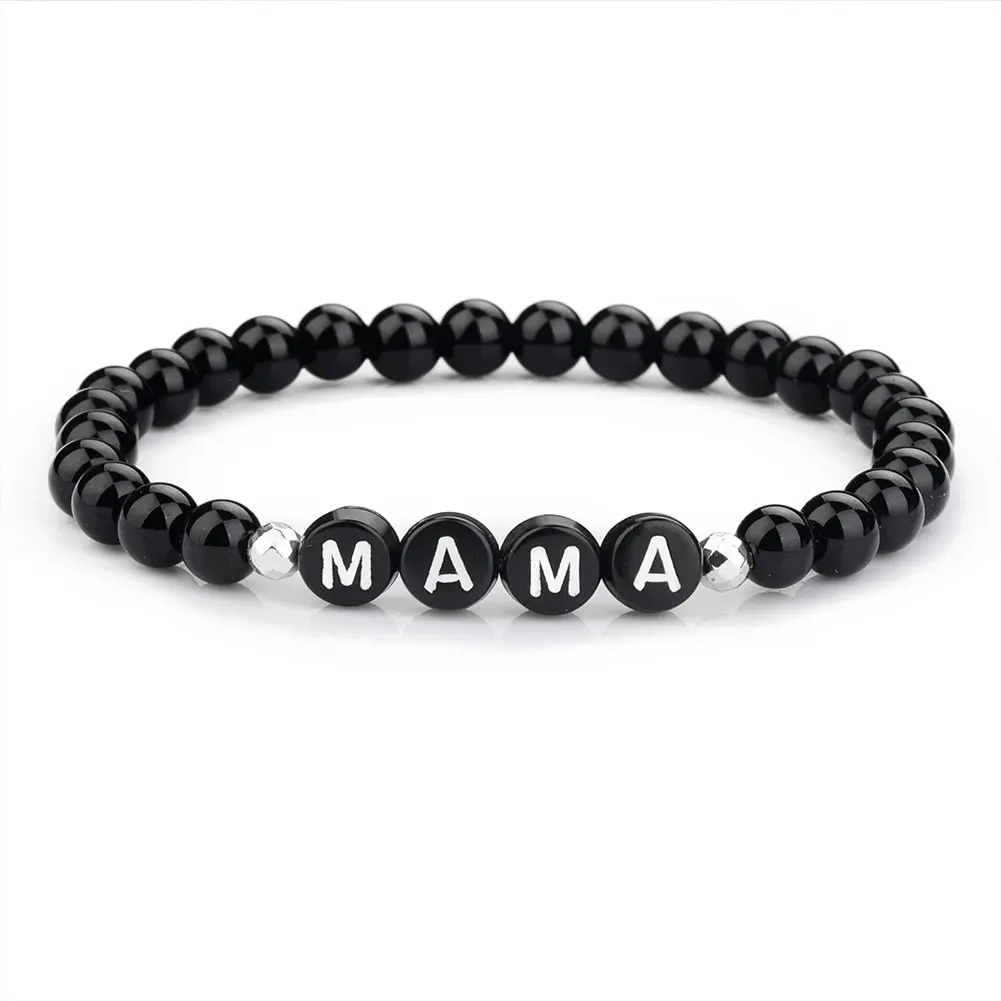 

Mother's Day Gifts Fashion Family Jewelry MOM Beaded Bangles Initial Letter MAMA Black Beads Bracelet