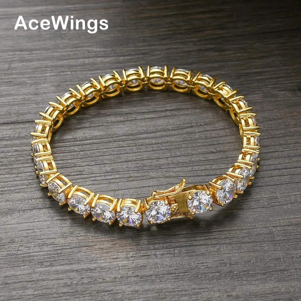 

BB207 8mm 7inch 8inch Brass Zircon Tennis Chain Bracelet Hip hop Jewelry Gold Silver Men CZ Bracelet Iced Out