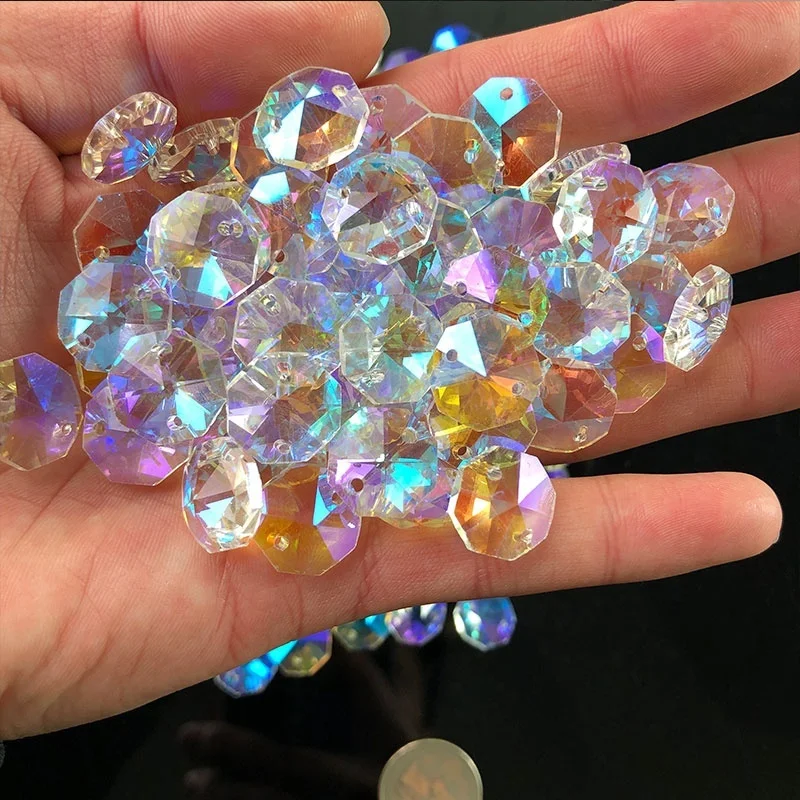 

14mm Glass Lamp Prism Crystal Ab Chandelier Chain Part Diy Octagon Bead Ornament Glass Beads For Jewelry Making