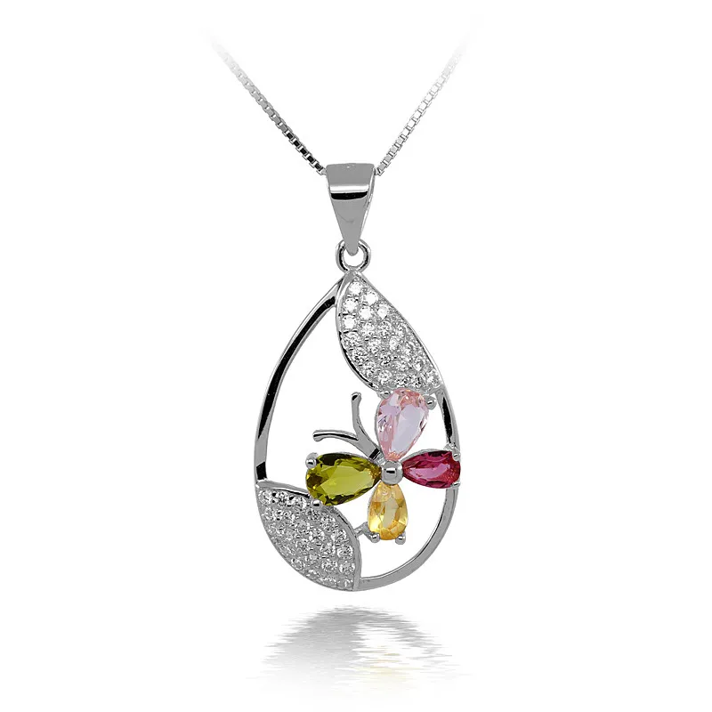 

plata 925 al por mayor Colorful Zircon Butterfly Pendant Silver 925 Pendants For Necklace